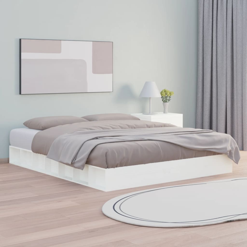 sengeramme 150x200 cm King Size massivt træ hvid