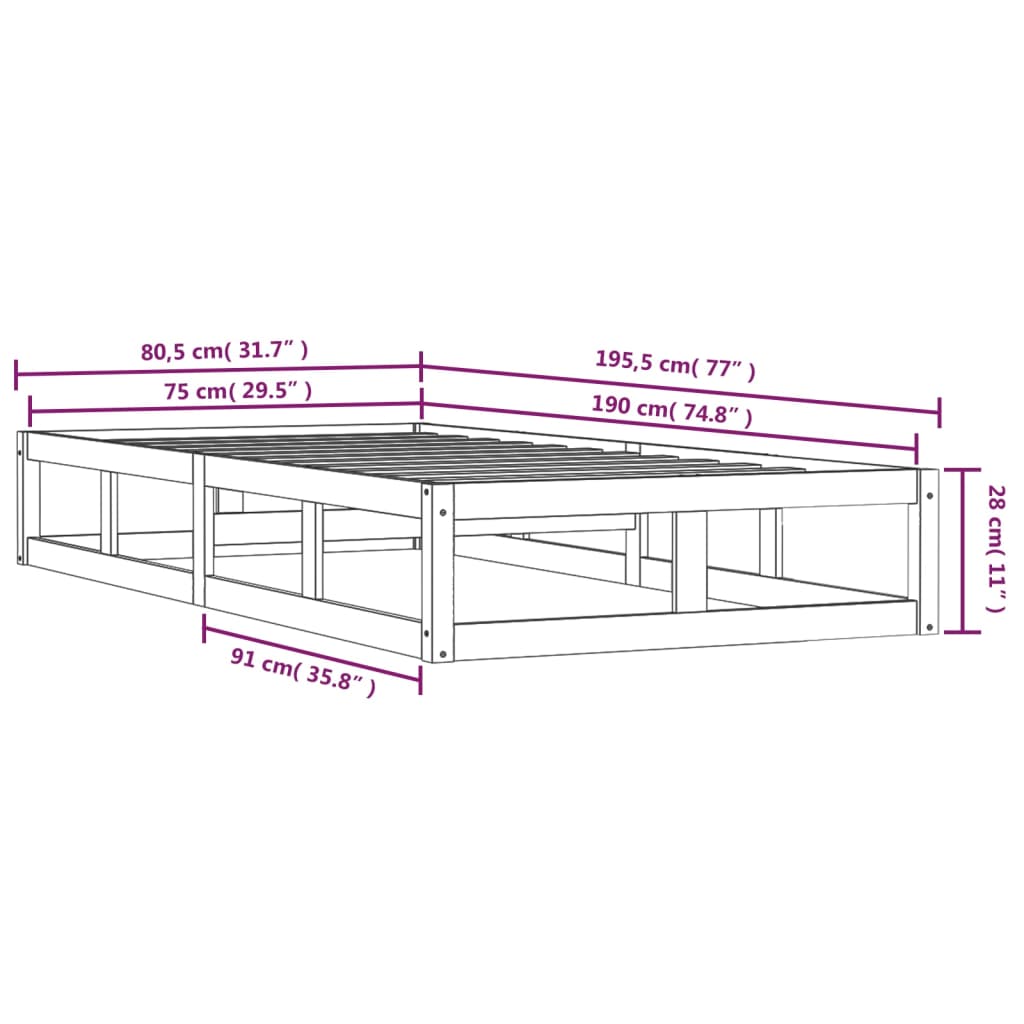 sengeramme 75x190 cm Small Single massivt træ