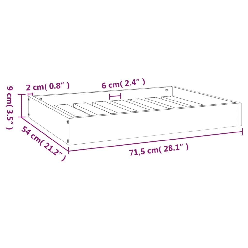 hundeseng 71,5x54x9 cm massivt fyrretræ hvid