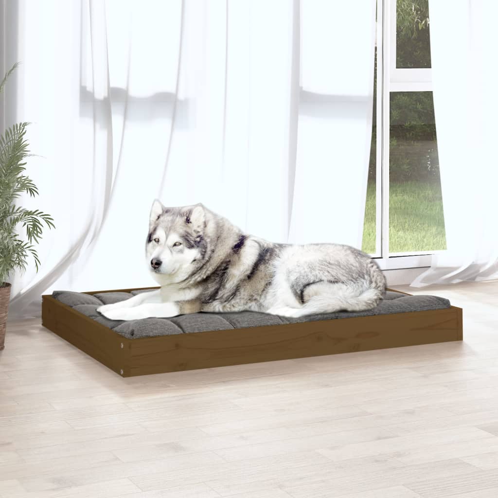 hundeseng 101,5x74x9 cm massivt fyrretræ gyldenbrun