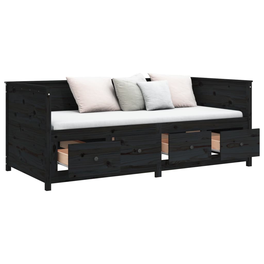 daybed 90x200 cm massivt fyrretræ sort