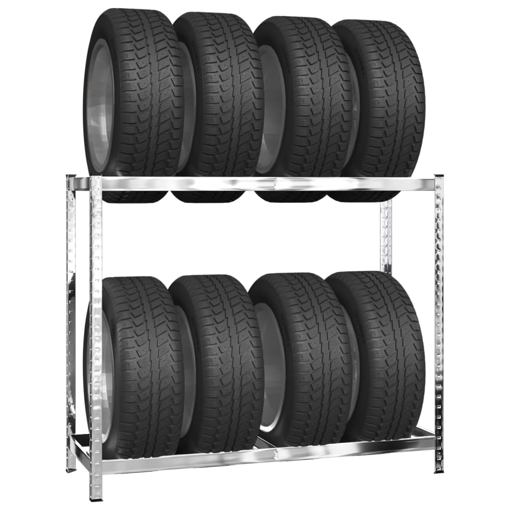 dækreoler 2 stk. med 2 hylder 110x40x110 cm stål sølvfarvet