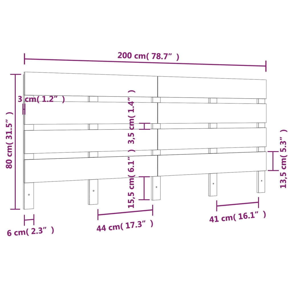 sengegavl 200x3x80 cm massivt fyrretræ hvid