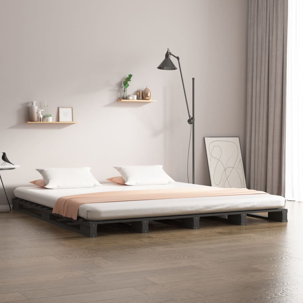 palleseng 150x200 cm kingsize massivt fyrretræ grå