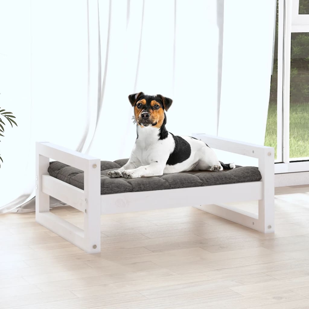 hundeseng 55,5x45,5x28 cm massivt fyrretræ hvid