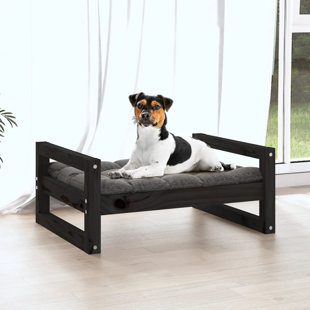 hundeseng 55,5x45,5x28 cm massivt fyrretræ sort