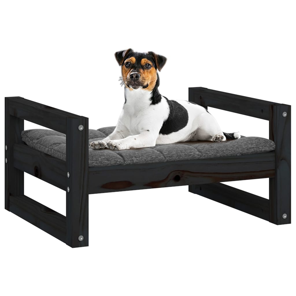 hundeseng 55,5x45,5x28 cm massivt fyrretræ sort