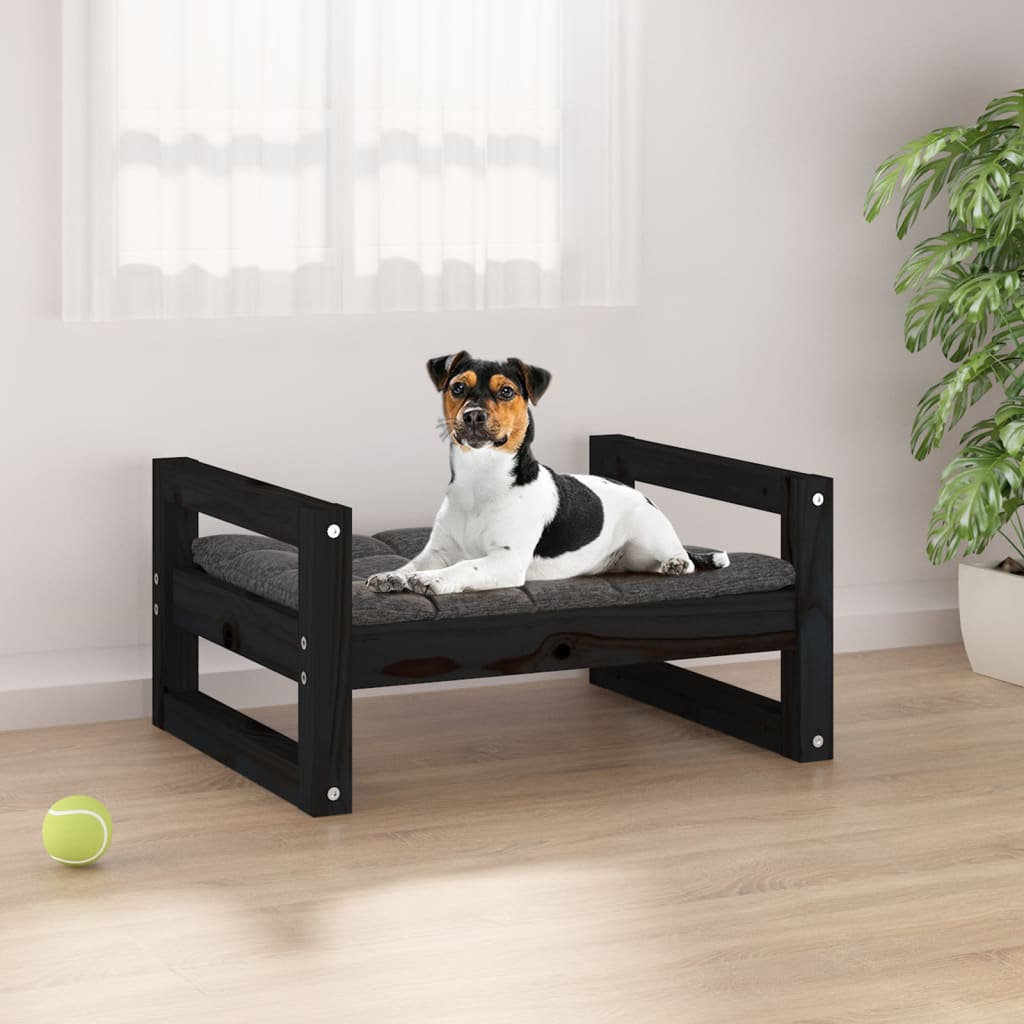 hundeseng 55,5x45,5x28 cm massivt fyrretræ sort