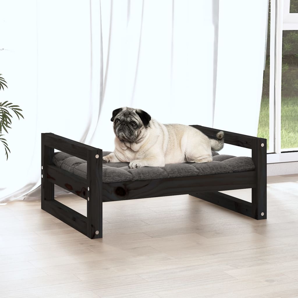 hundeseng 65,5x50,5x28 cm massivt fyrretræ sort