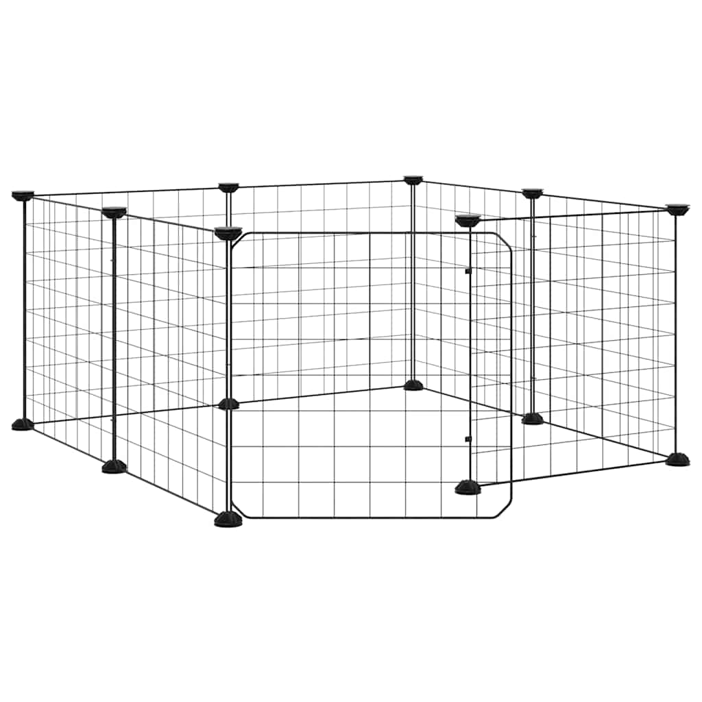 kæledyrsbur med 8 paneler og dør sort 35x35 cm stål
