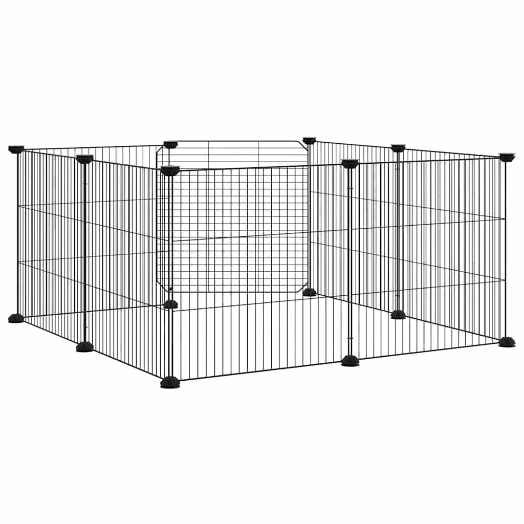 kæledyrsbur med 8 paneler og dør sort 35x35 cm stål