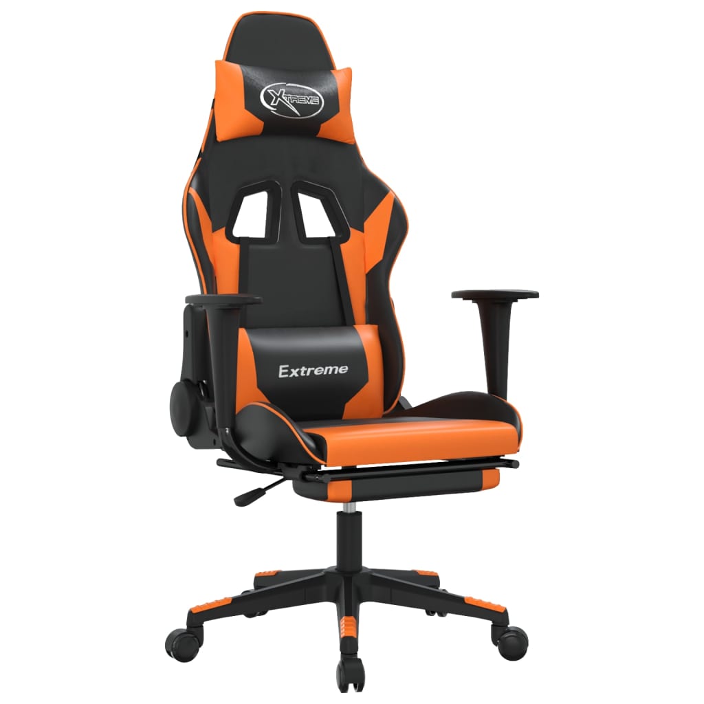 gamingstol m. massage og fodstøtte kunstlæder sort og orange