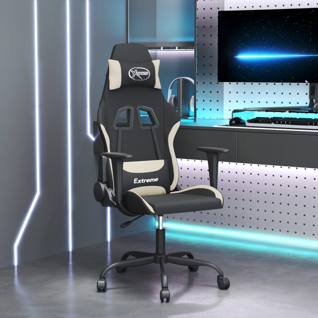 gamingstol med massagefunktion stof sort og cremefarvet