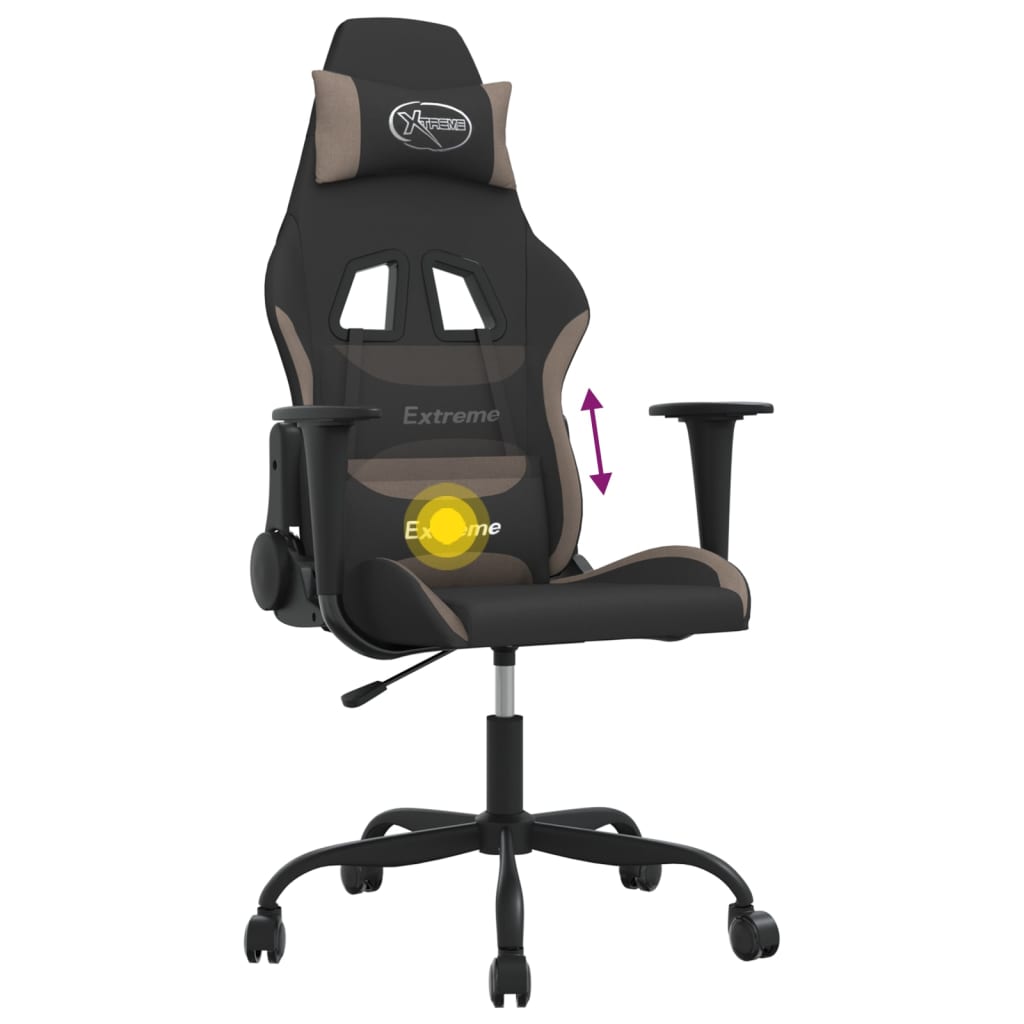 gamingstol med massagefunktion stof sort og gråbrun