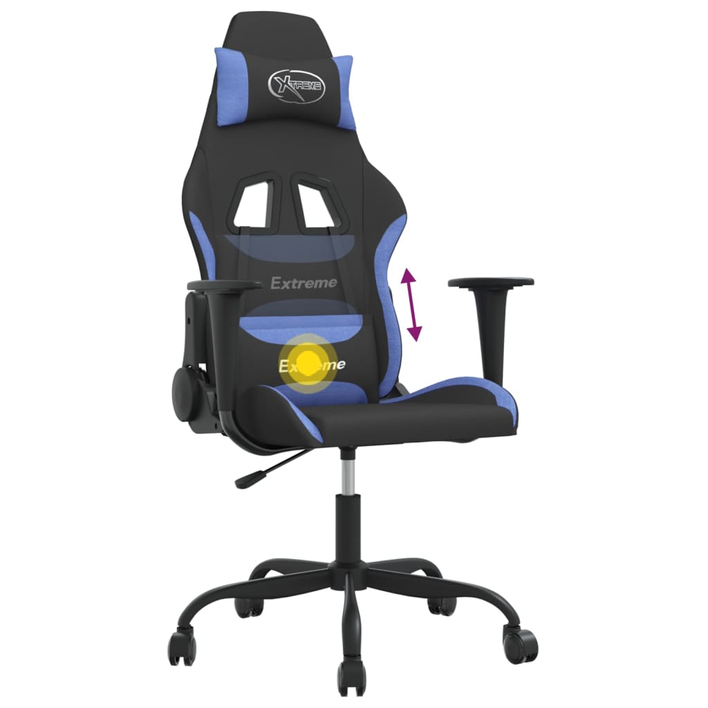 gamingstol med massagefunktion stof sort og blå