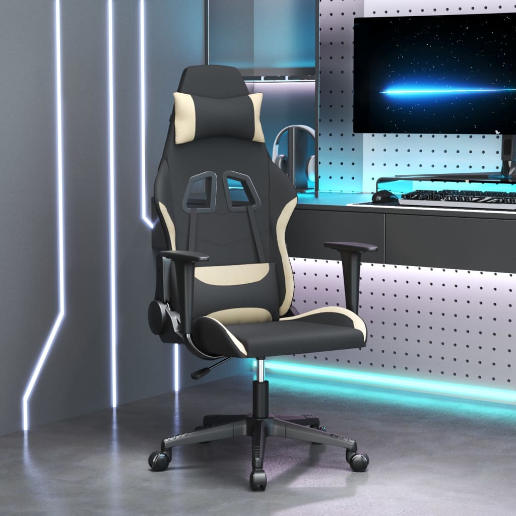 gamingstol med massagefunktion stof sort og cremefarvet