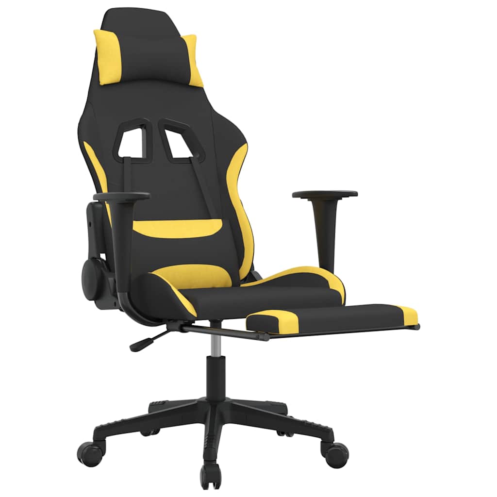 gamingstol med massagefunktion + fodstøtte stof sort og gul