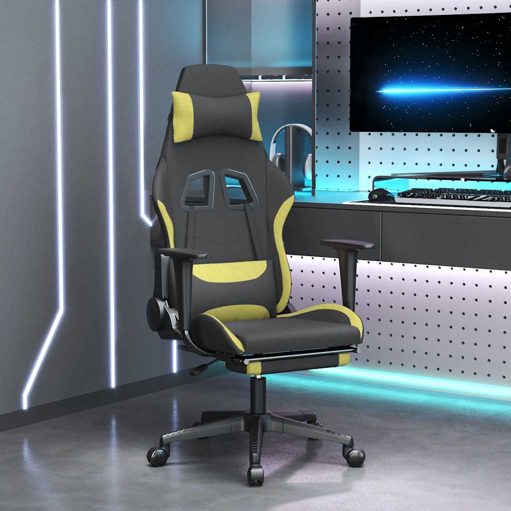 gamingstol med massagefunktion + fodstøtte stof sort lysegrøn