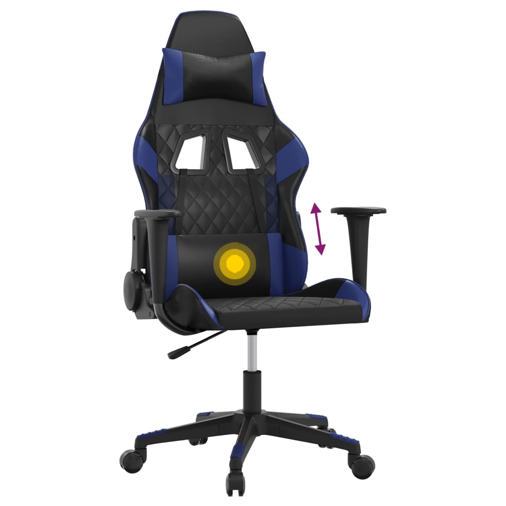 gamingstol m. massagefunktion kunstlæder sort og blå