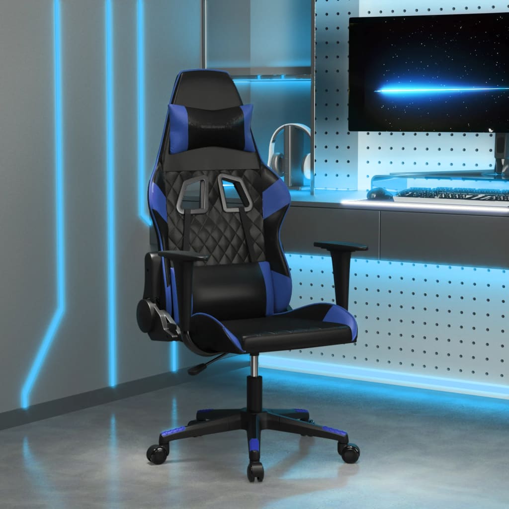 gamingstol m. massagefunktion kunstlæder sort og blå