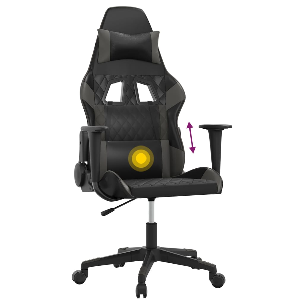 gamingstol m. massagefunktion kunstlæder sort og grå