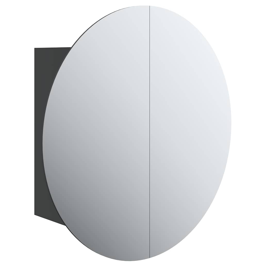 badeværelsesskab med rundt spejl og LED-lys 47x47x17,5 cm sort