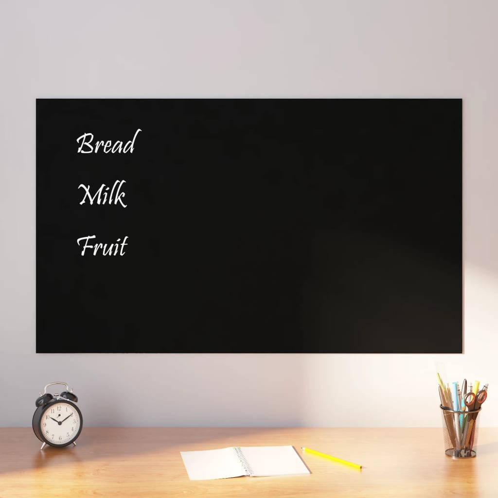 væghængt magnettavle 100x60 cm hærdet glas sort