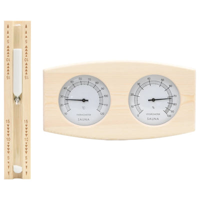 2-i-1 saunasæt med hygrometer og timeglas massivt fyrretræ