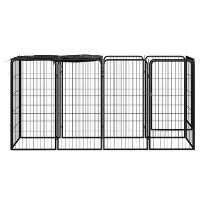 10-panels hundegård 50x100 cm pulverlakeret stål sort