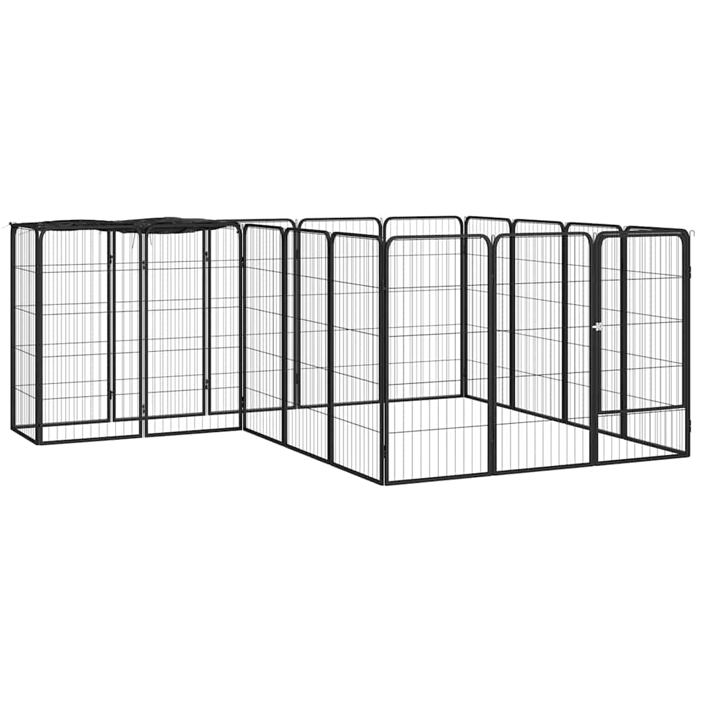 18-panels hundegård 50×100 cm - pulverlakeret stål, sort