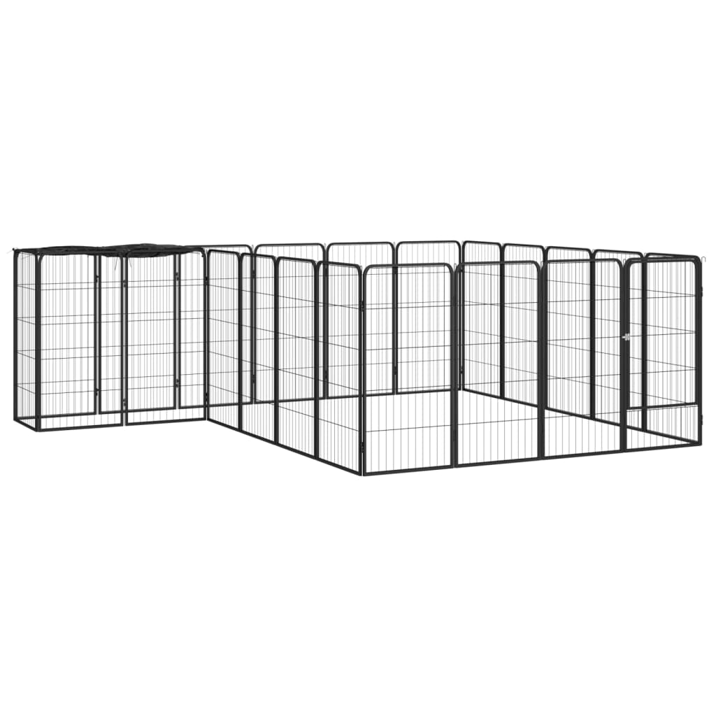 22-panels hundegård 50×100 cm i pulverlakeret stål - sort