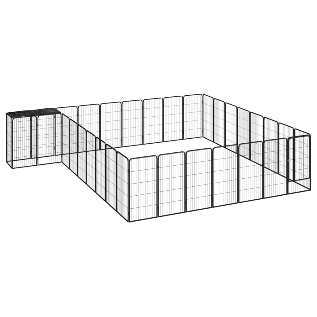 34-panels hundegård 50 × 100 cm - pulverlakeret stål, sort