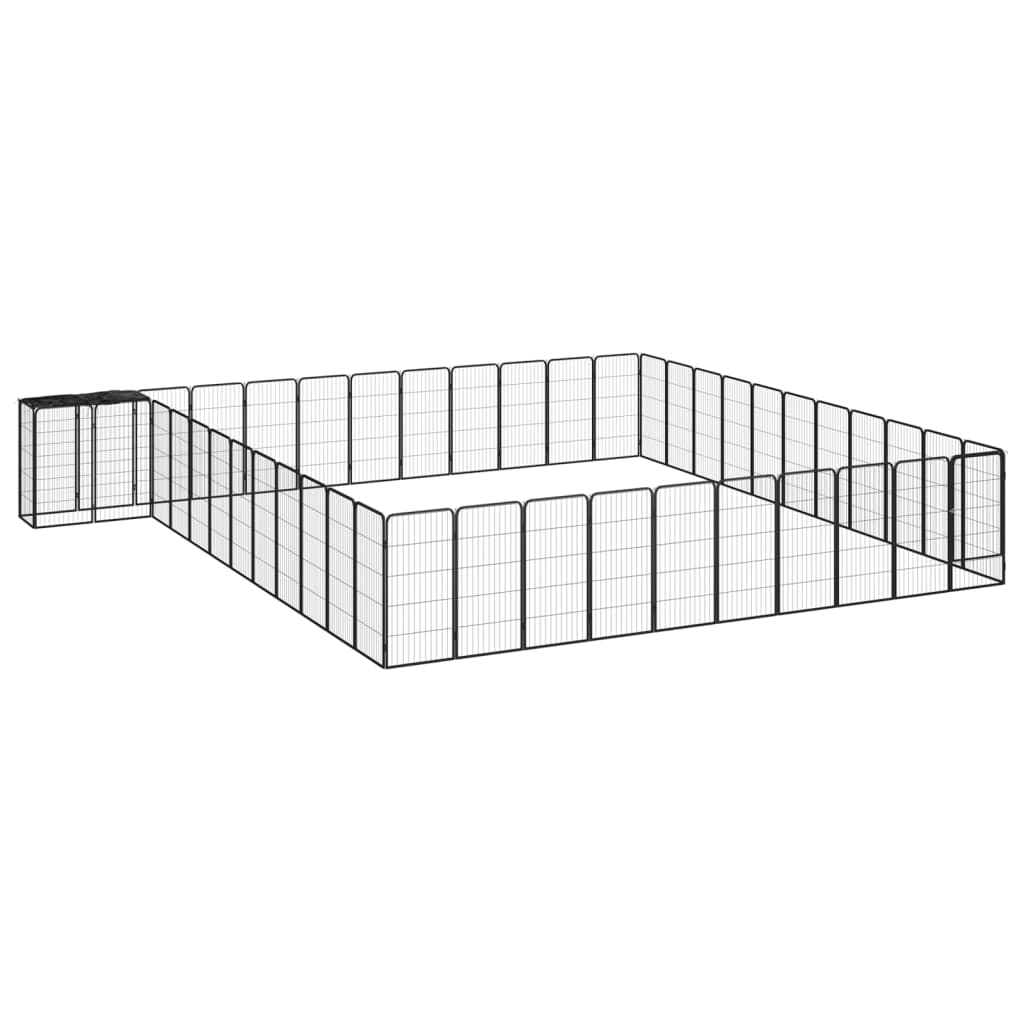 Hundegård med 46 paneler 50×100 cm - pulverlakeret stål, sort
