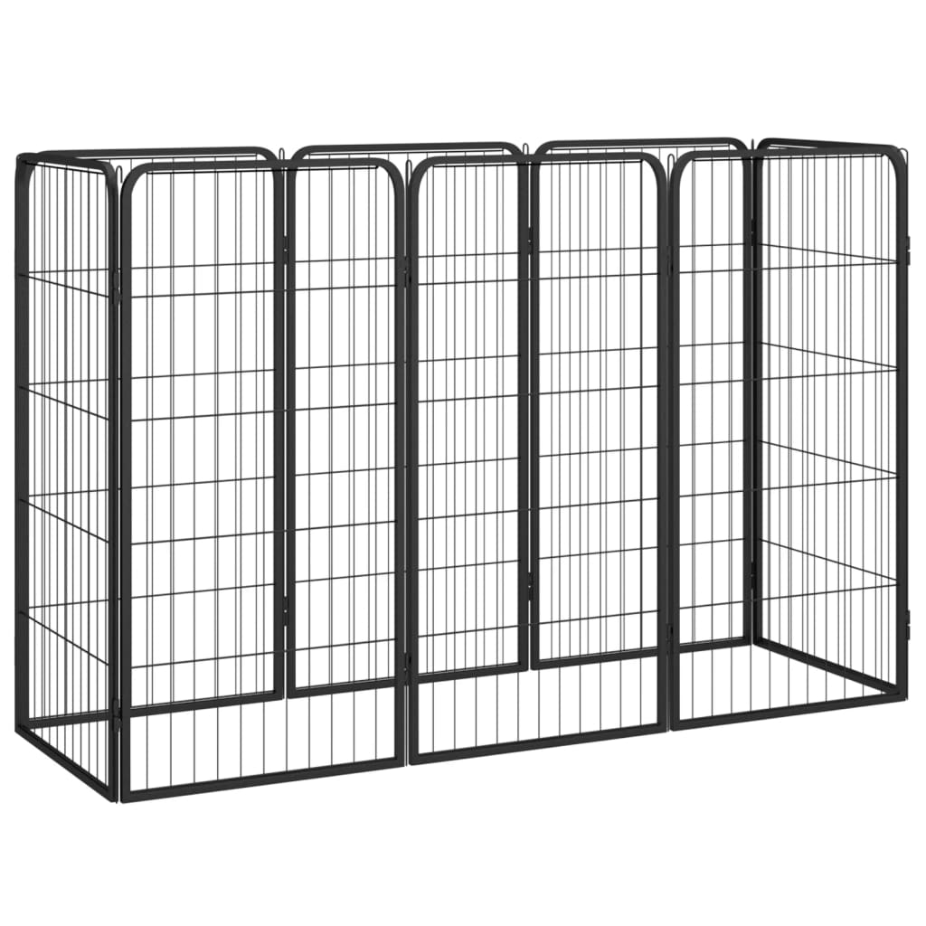 8-panels hundegård 50×100 cm - pulverlakeret stål, sort
