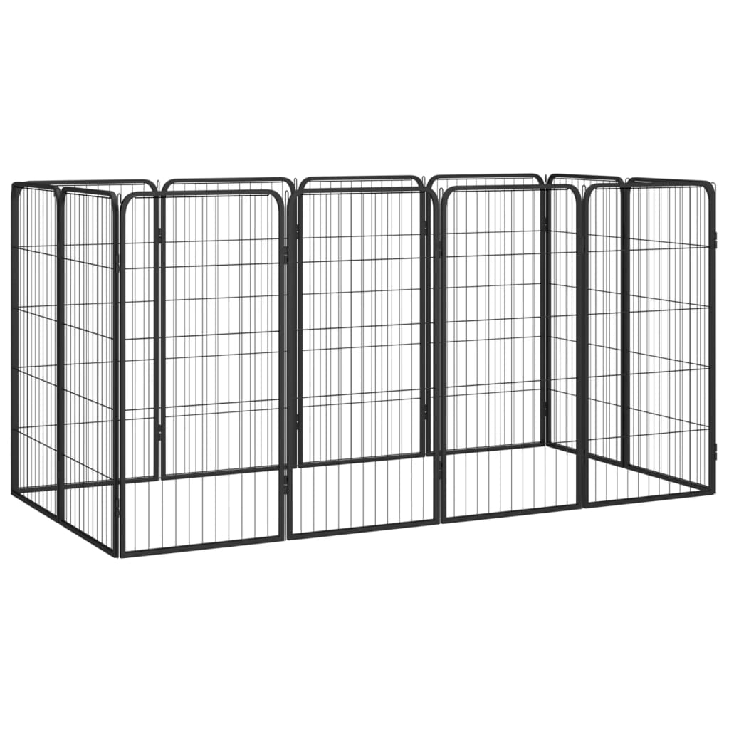 12-panels hundegård 50 × 100 cm - pulverlakeret stål, sort