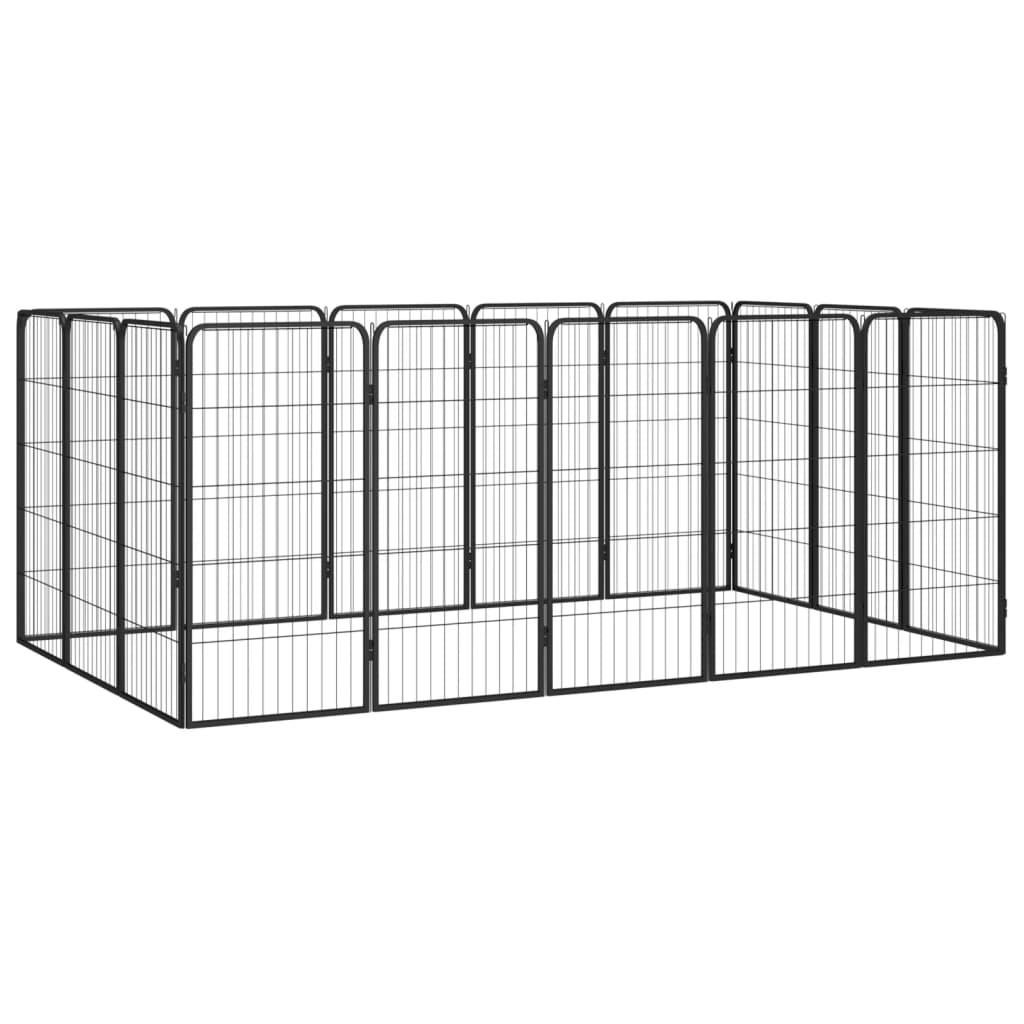 16-panels hundegård 50 × 100 cm - pulverlakeret stål, sort