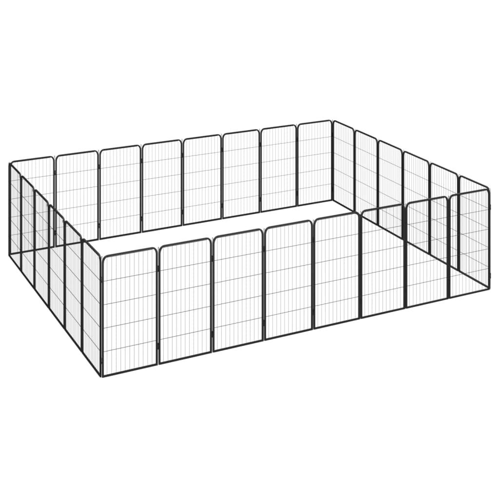28-panels hundegård 50 × 100 cm - pulverlakeret stål, sort
