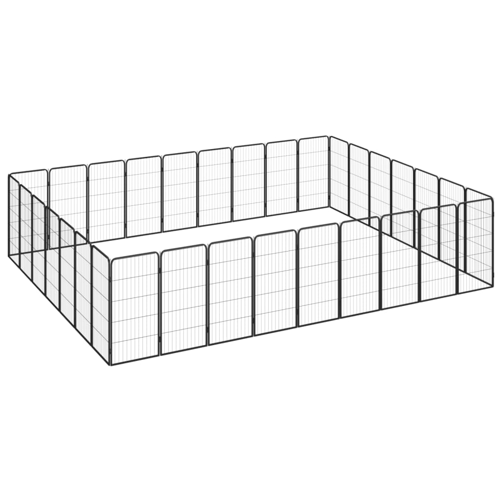 Hundegård med 32 paneler - 50 × 100 cm, pulverlakeret stål, sort