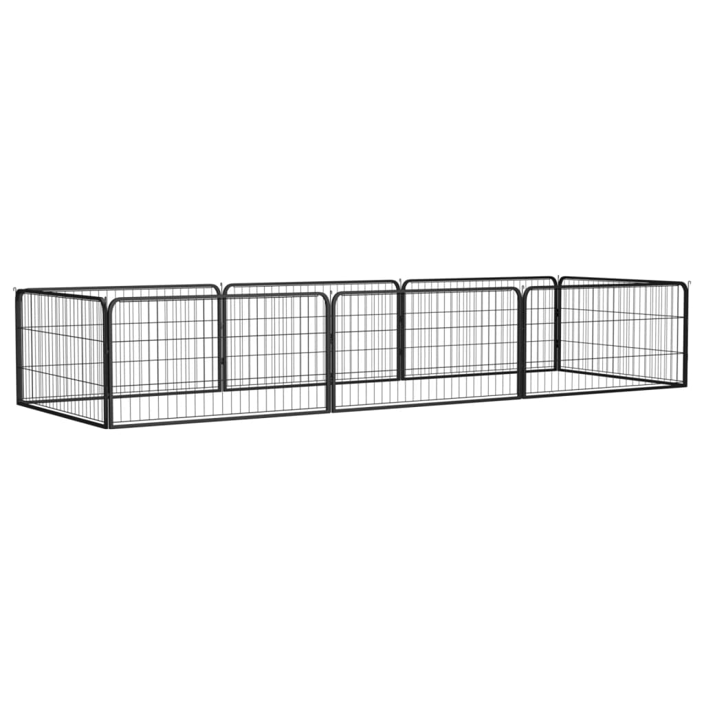 8-panels hundegård 300×100×50 cm i pulverlakeret stål - sort