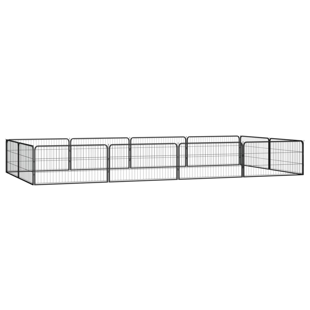 12-panels hundegård 100×50 cm - pulverlakeret stål, sort
