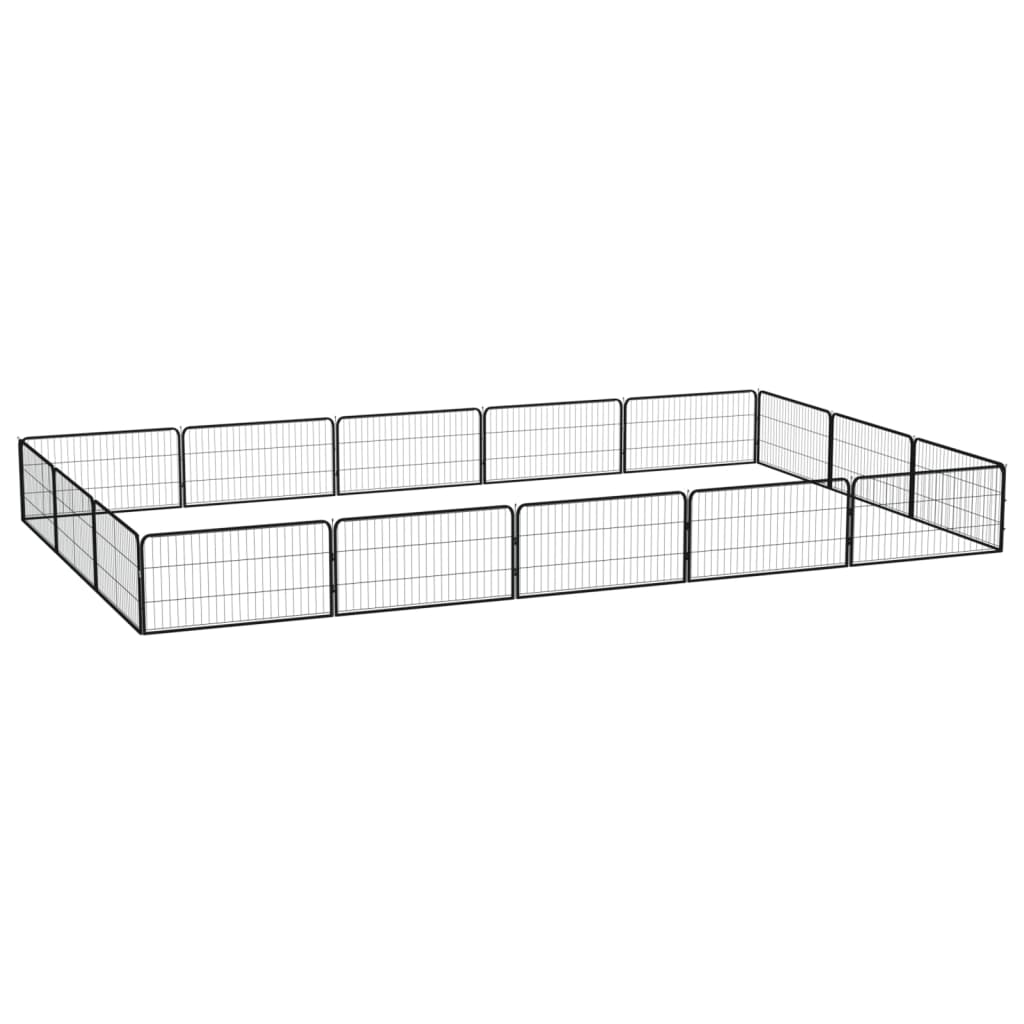 16-panels hundegård 100 × 50 cm - pulverlakeret stål, sort