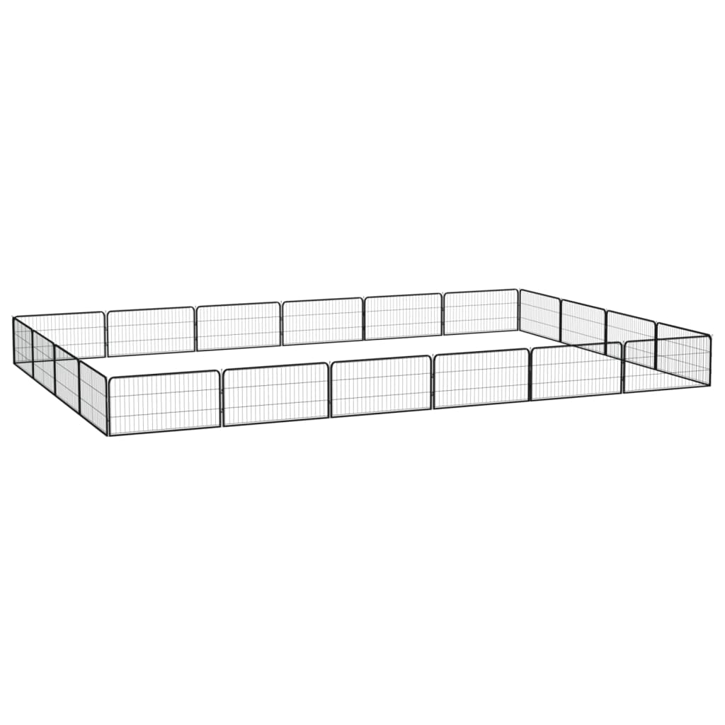 Hundegård med 20 paneler - 100 × 50 cm pr. panel, pulverlakeret stål, sort