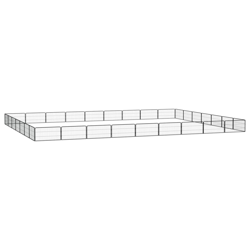 Hundegård med 32 paneler - 100×50 cm, pulverlakeret stål, sort