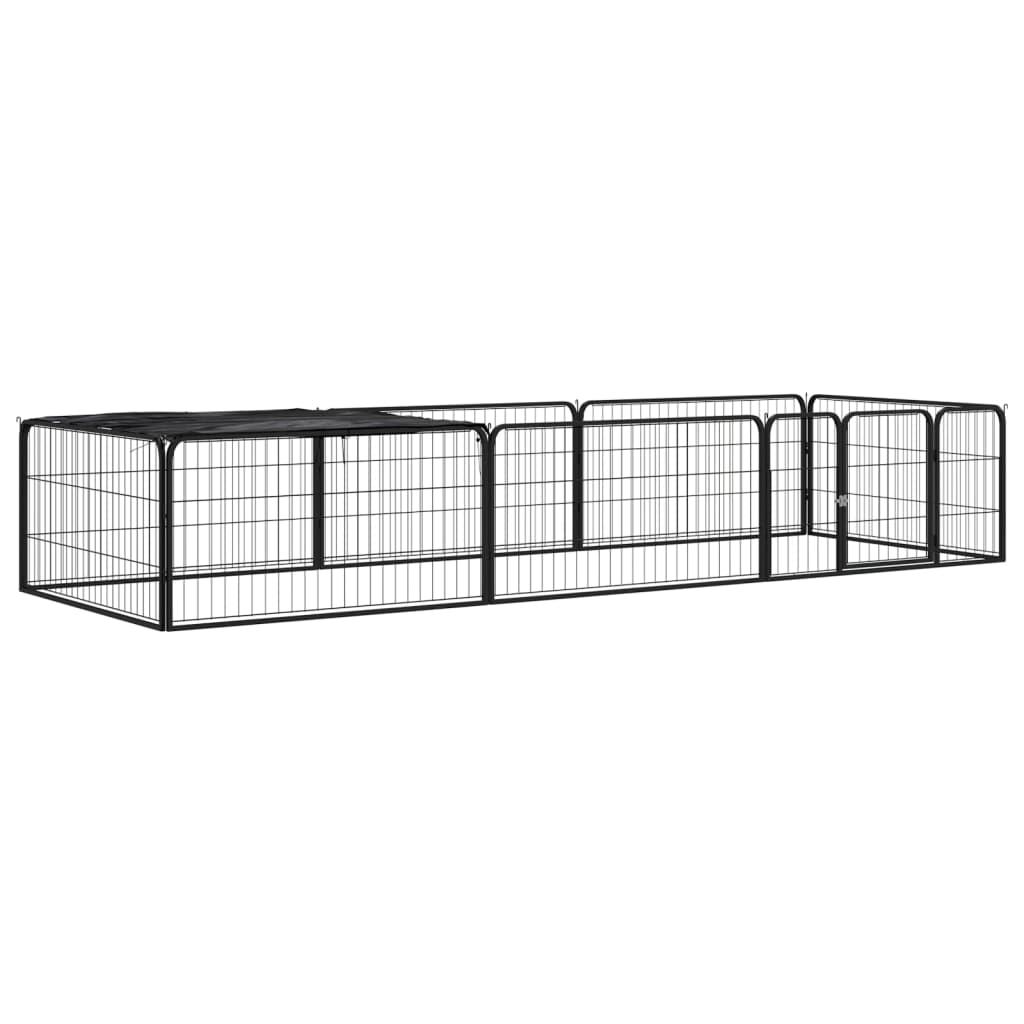 8-panels hundegård 300 × 100 × 50 cm - pulverlakeret stål, sort