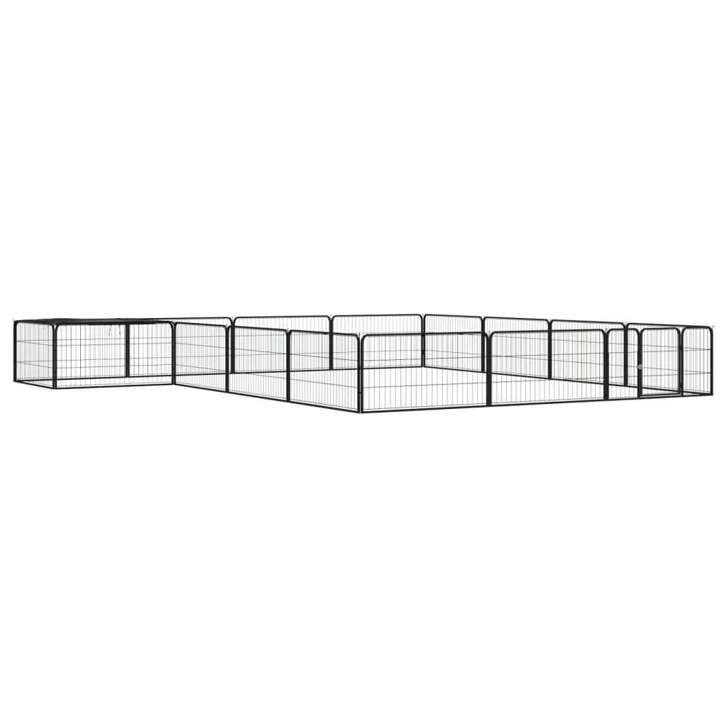 Hundegård med 16 paneler 100×50 cm - pulverlakeret stål, sort
