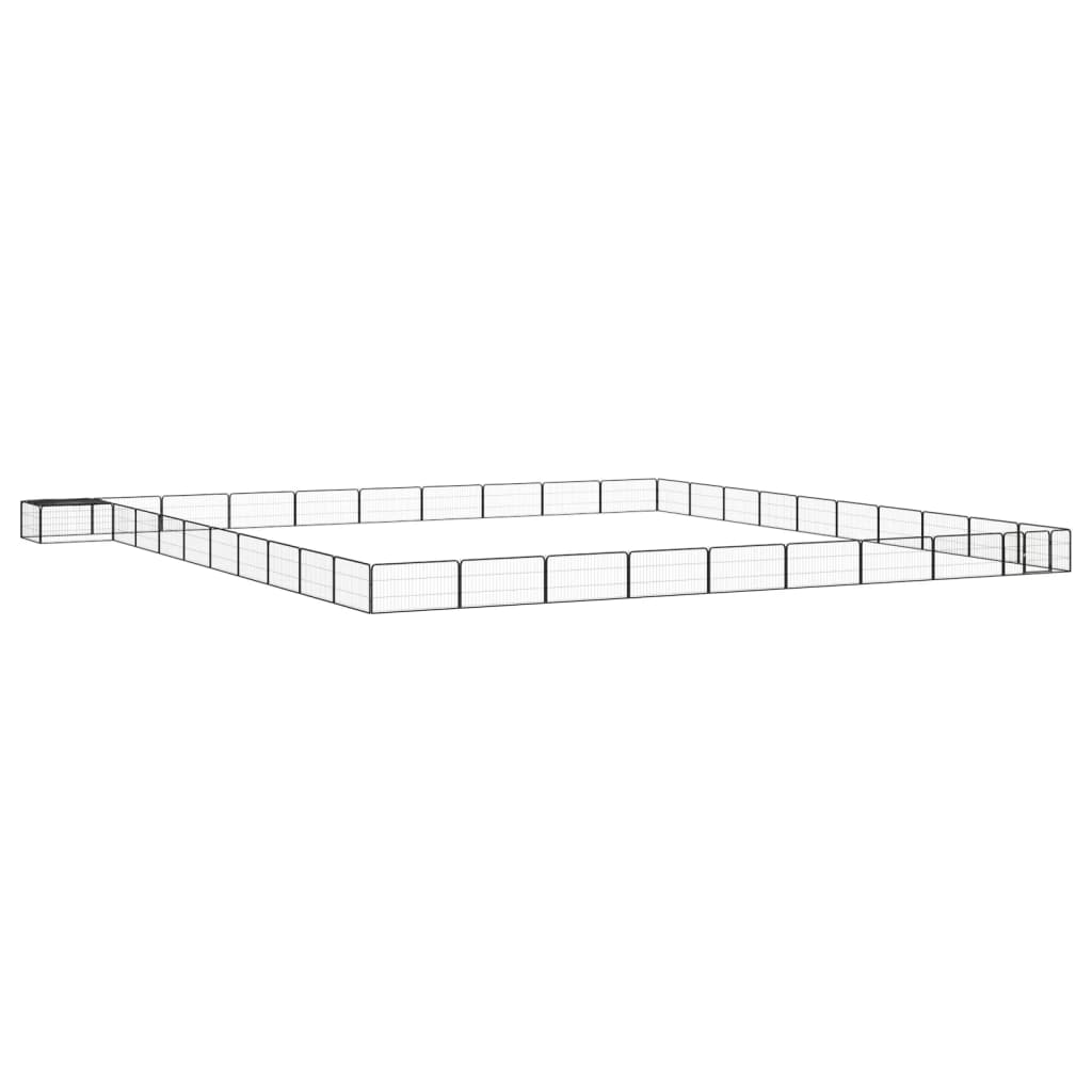 Hundegård med 40 paneler - 100 × 50 cm, pulverlakeret stål, sort
