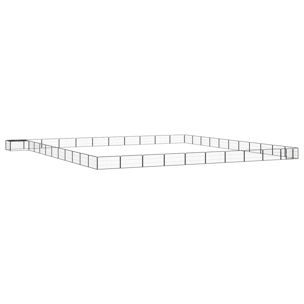 Hundegård med 44 paneler 100×50 cm - pulverlakeret stål, sort