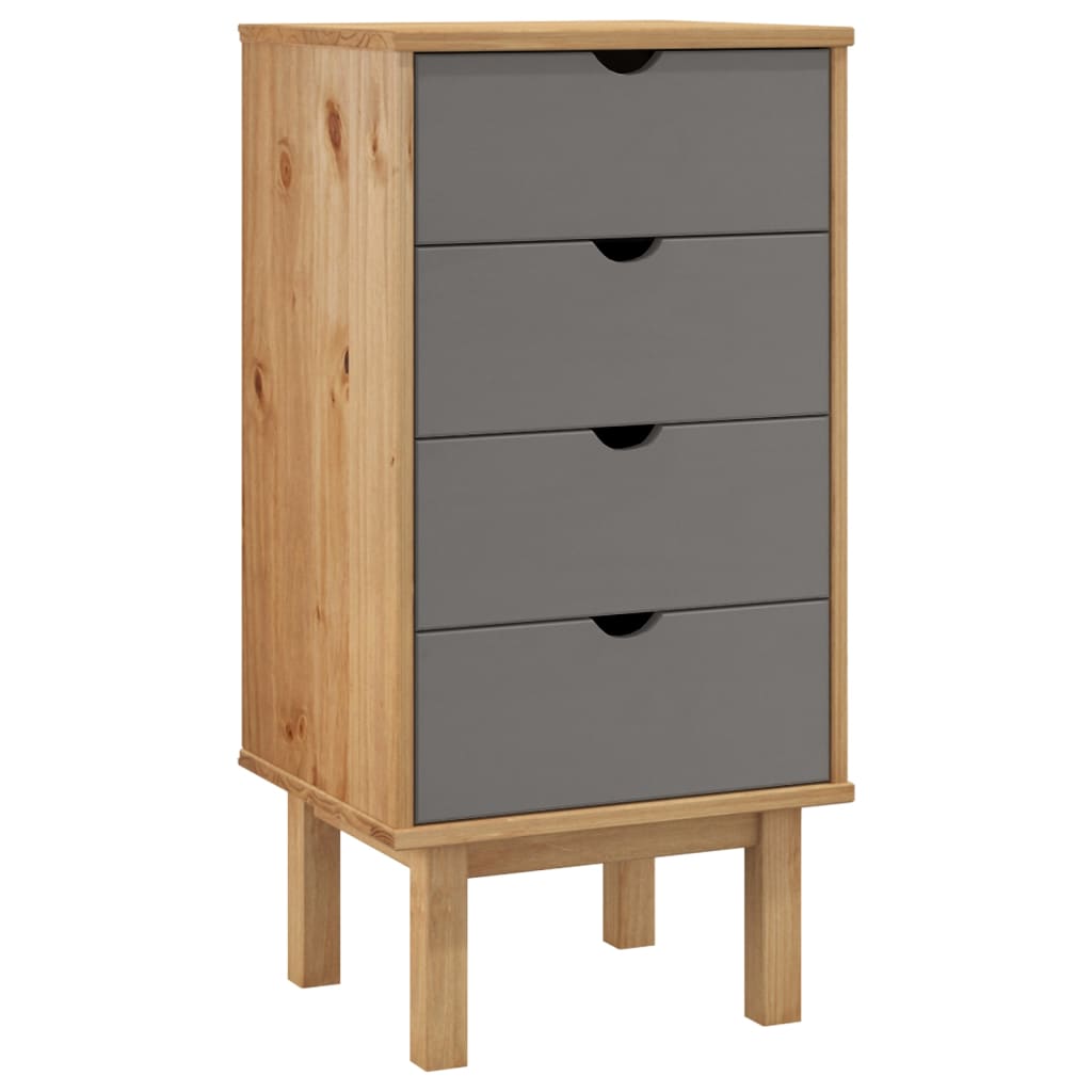 kommode OTTA 45x39x90 cm massivt fyrretræ brun og grå