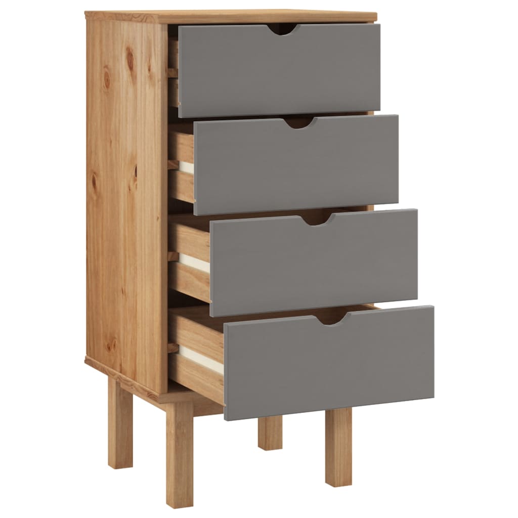 kommode OTTA 45x39x90 cm massivt fyrretræ brun og grå