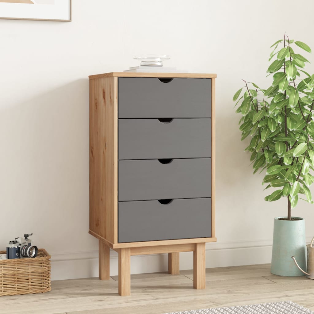 kommode OTTA 45x39x90 cm massivt fyrretræ brun og grå